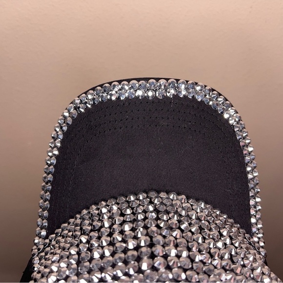 BLACK STUDDED SPARKLE WOMENS HAT BIKER GOTH PUNK SILVER - Picture 2 of 10